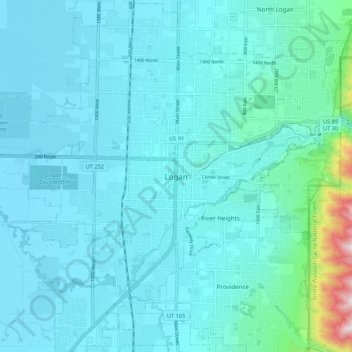 Mappa topografica Logan, altitudine, rilievo