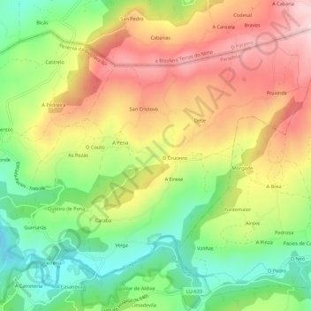 Mappa topografica Mirallos, altitudine, rilievo