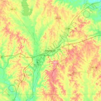 Mappa topografica Meridian, altitudine, rilievo