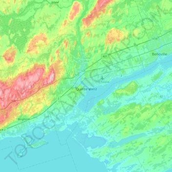 Mappa topografica Quinte West, altitudine, rilievo