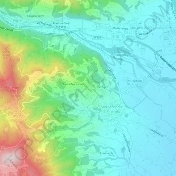 Mappa topografica Roc, altitudine, rilievo