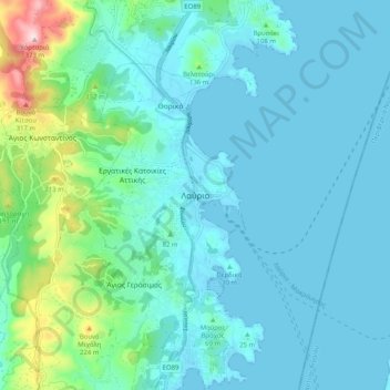 Mappa topografica Lavrio, altitudine, rilievo