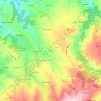 Mappa topografica L'Orme, altitudine, rilievo