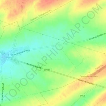 Mappa topografica Routy, altitudine, rilievo