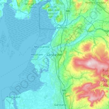 Mappa topografica Lancaster, altitudine, rilievo