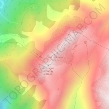 Mappa topografica Croix d'Outray, altitudine, rilievo