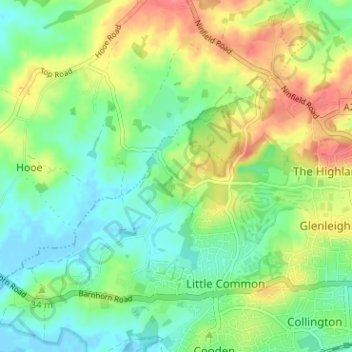 Mappa topografica Whydown, altitudine, rilievo