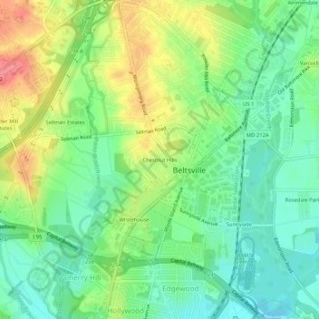 Mappa topografica Chestnut Hills, altitudine, rilievo