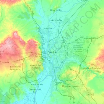 Mappa topografica Siviglia, altitudine, rilievo