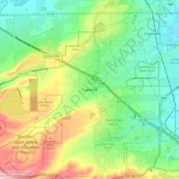 Mappa topografica Superior, altitudine, rilievo