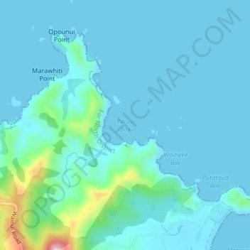 Mappa topografica Parua Bay, altitudine, rilievo