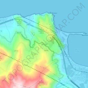 Mappa topografica Locanda, altitudine, rilievo