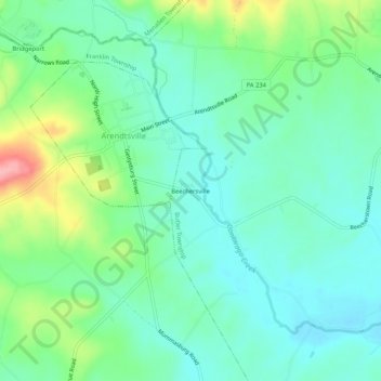Mappa topografica Beechersville, altitudine, rilievo
