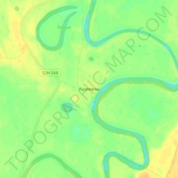 Mappa topografica Ашеваны, altitudine, rilievo