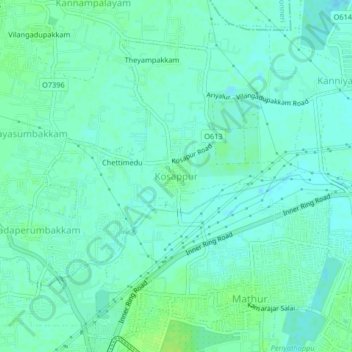 Mappa topografica Kosappur, altitudine, rilievo