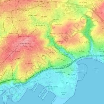 Mappa topografica Kérisbian, altitudine, rilievo