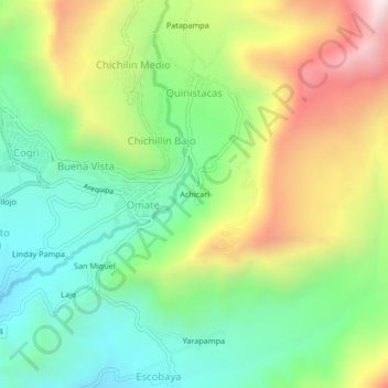 Mappa topografica Achicari, altitudine, rilievo
