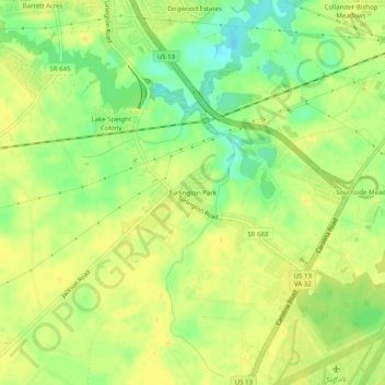 Mappa topografica Turlington Park, altitudine, rilievo