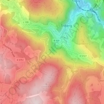 Mappa topografica Triberger Wasserfälle, altitudine, rilievo
