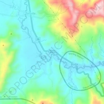 Mappa topografica Tawas, altitudine, rilievo
