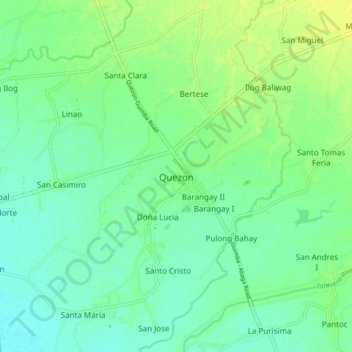 Mappa topografica Quezon, altitudine, rilievo