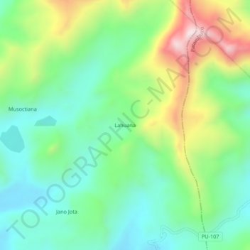 Mappa topografica Lahuana, altitudine, rilievo