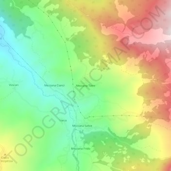 Mappa topografica Mezzana Torre, altitudine, rilievo