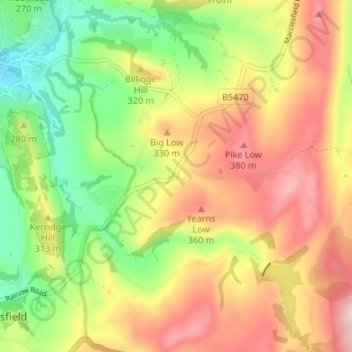 Mappa topografica Ginclough, altitudine, rilievo