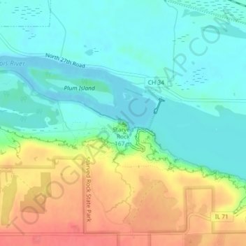 Mappa topografica Starved Rock, altitudine, rilievo