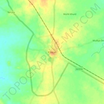 Mappa topografica Khurai, altitudine, rilievo