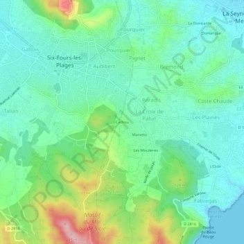 Mappa topografica Cachou, altitudine, rilievo
