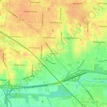 Mappa topografica Bellevue, altitudine, rilievo