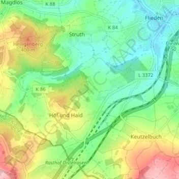 Mappa topografica Katzenberg, altitudine, rilievo