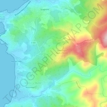 Mappa topografica Alzone, altitudine, rilievo