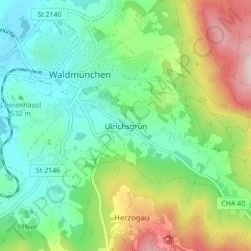 Mappa topografica Ulrichsgrün, altitudine, rilievo
