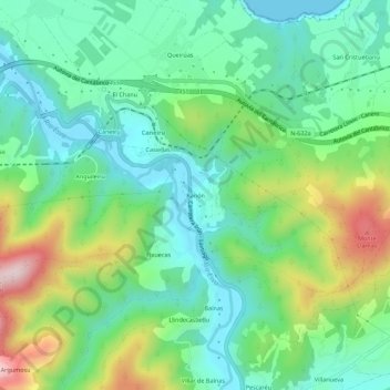 Mappa topografica Ranón, altitudine, rilievo