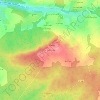 Mappa topografica Le Haut Montas, altitudine, rilievo
