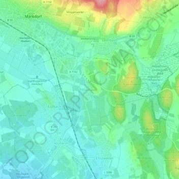 Mappa topografica Riedheim, altitudine, rilievo