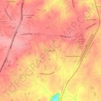 Mappa topografica Trails End, altitudine, rilievo