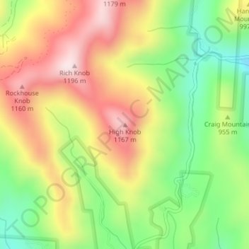 Mappa topografica High Knob, altitudine, rilievo