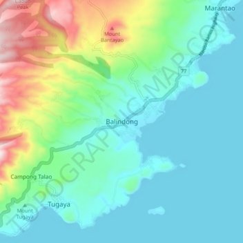 Mappa topografica Balindong, altitudine, rilievo