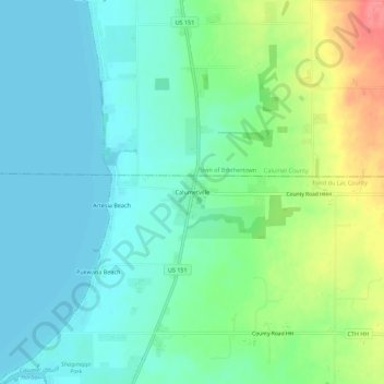 Mappa topografica Calumetville, altitudine, rilievo