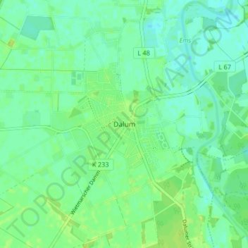 Mappa topografica Dalum, altitudine, rilievo