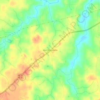 Mappa topografica West Philadelphia, altitudine, rilievo