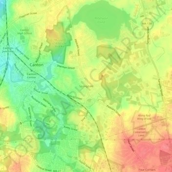 Mappa topografica Springdale, altitudine, rilievo