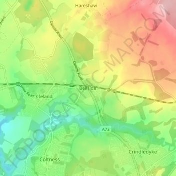 Mappa topografica Bellside, altitudine, rilievo