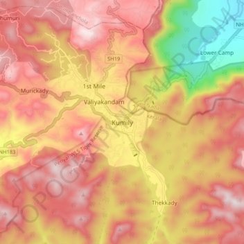 Mappa topografica Kumily, altitudine, rilievo