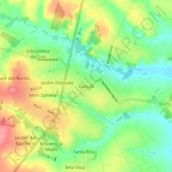 Mappa topografica Gurupi, altitudine, rilievo