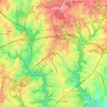 Mappa topografica Colesville, altitudine, rilievo