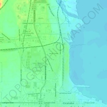 Mappa topografica North Town, altitudine, rilievo